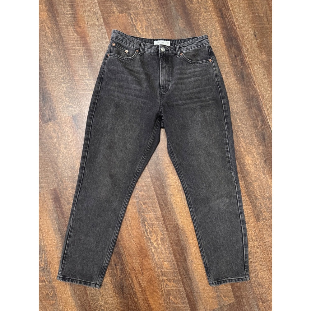 Topshop Mom Jeans Black Faded Wash High Rise Tapered W30 L30